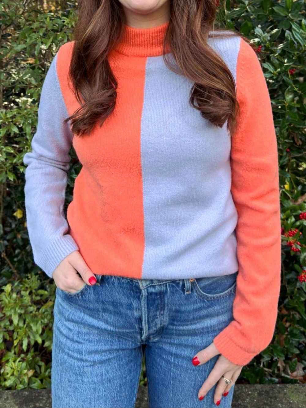 THML Olive & Lowe Karissa Sweater Womens Sz Sm Colorblock Lavender & Orange